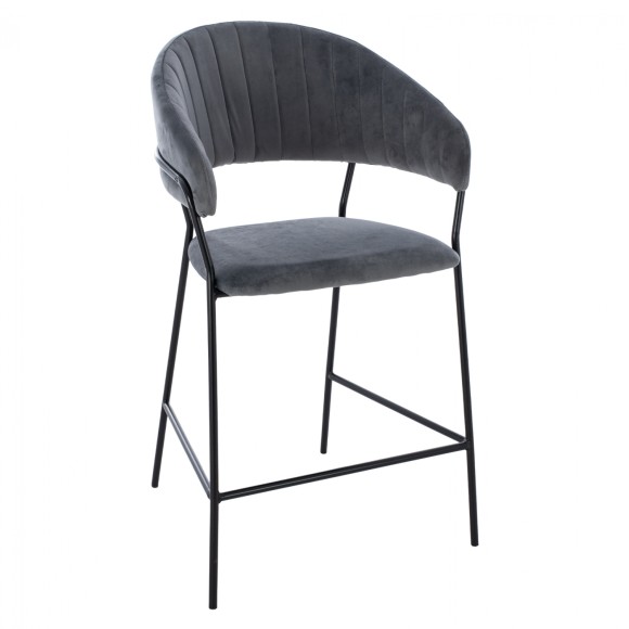 MEDIUM HEIGHT STOOL FB98734.01 GRAY VELVET WITH BLACK FRAME 60x55x100Y cm. - 2τμχ